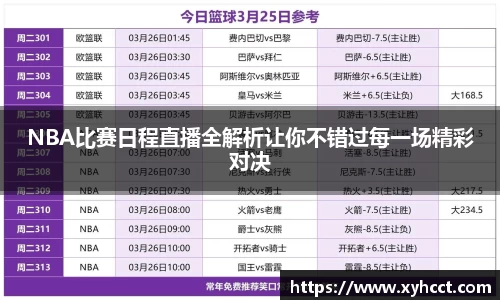 NBA比赛日程直播全解析让你不错过每一场精彩对决